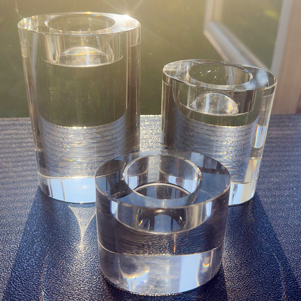 Modern 3-Piece Solid Clear Glass Tealight Candle Holder Set in 3 Heights